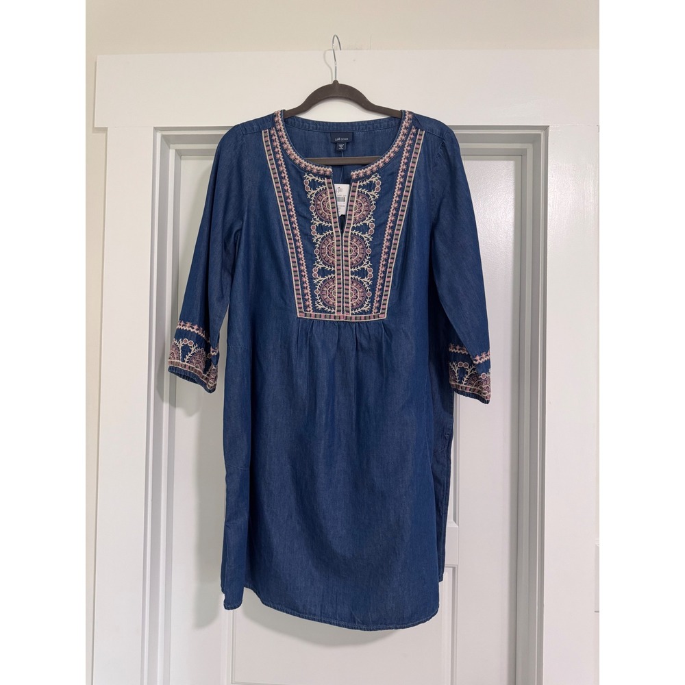 J.Jill Embroidered Shift Dress Blue Denim Petite Small NWT 265872 Boho